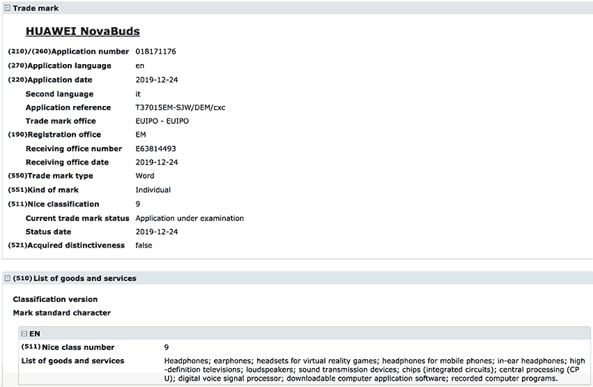 Huawei NovaBuds trademark filing via Revu Philippines