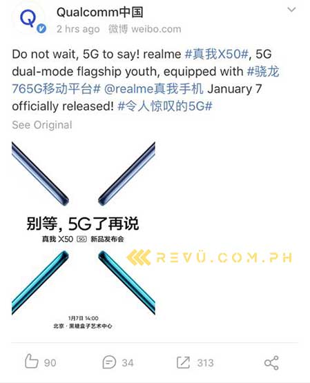 Realme X50 5G launch date also revealed by Qualcomm via Revu Philippines