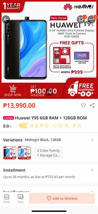 Huawei Y9s price, specs, and freebies on Lazada's LazMall via Revu Philippines