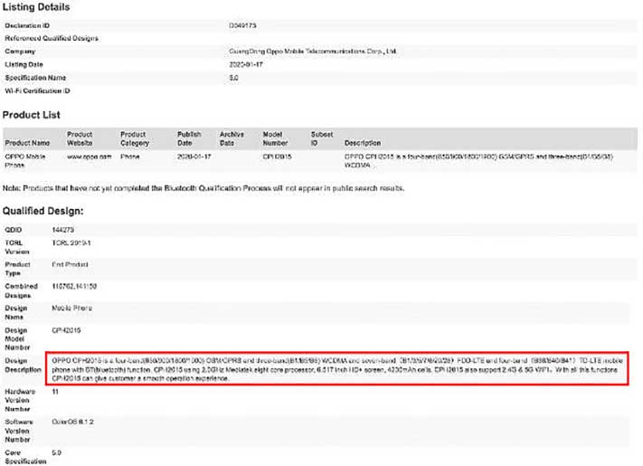OPPO A31 or OPPO Reno S Bluetooth certification spotted via Revu Philippines