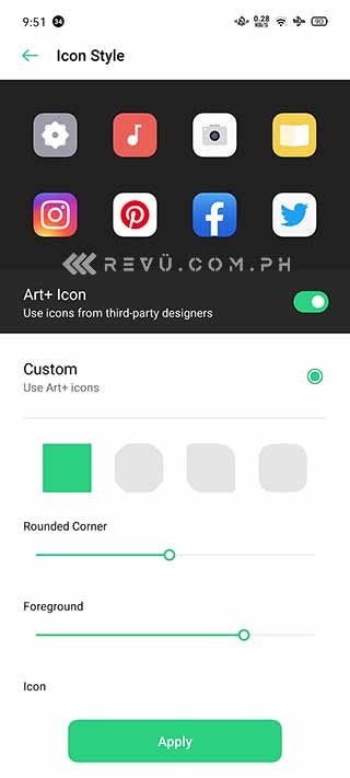 OPPO Android 10-based ColorOS 7's customizable icons via Revu Philippines