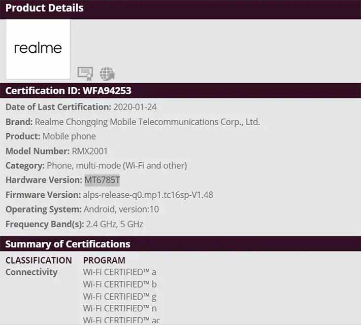 Realme 6 processor revealed in Wi-Fi certification via Revu Philippines