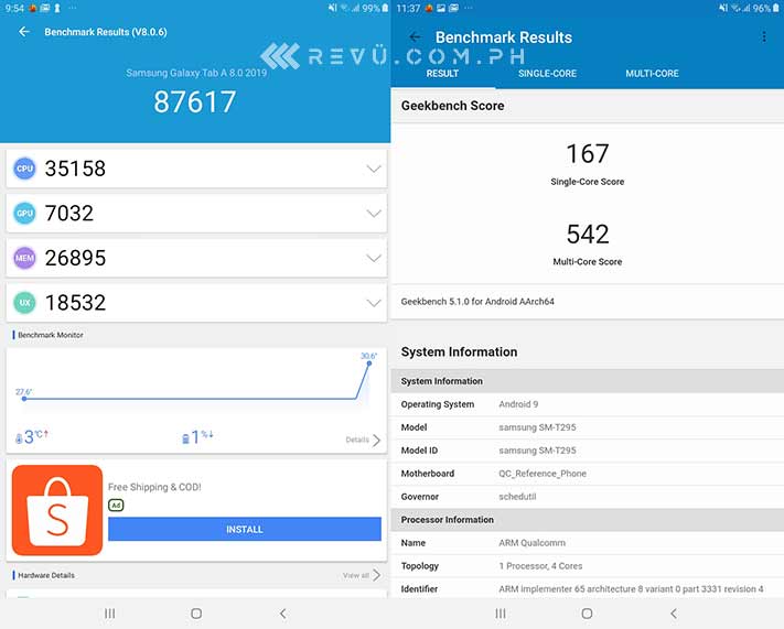Samsung Galaxy Tab A Antutu and Geekbench benchmark scores by Revu Philippines