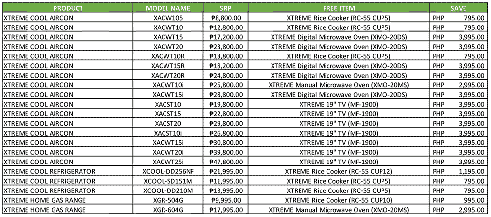 Xtreme summer extravaganza promo prices and freebies via Revu Philippines