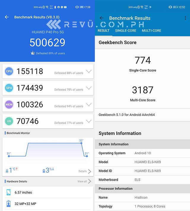 Huawei P40 Pro Antutu and Geekbench benchmark scores by Revu Philippines