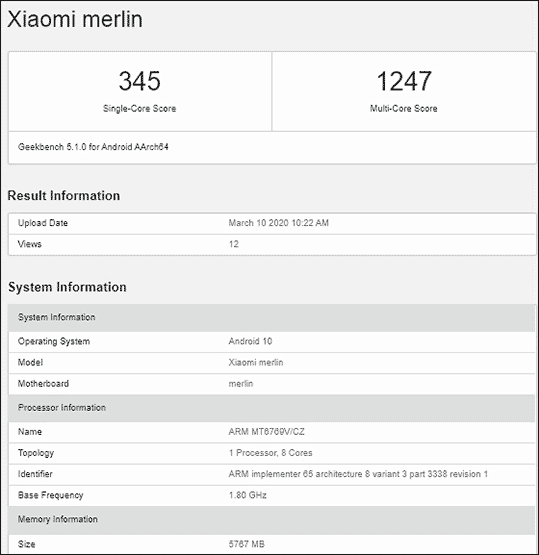 Is the Xiaomi Merlin with Geekbench benchmark scores the Redmi Note 9S? Via Revu Philippines