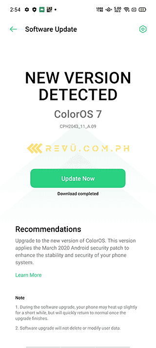 OPPO Reno 3 Android 10-based ColorOS 7 software update via Revu Philippines