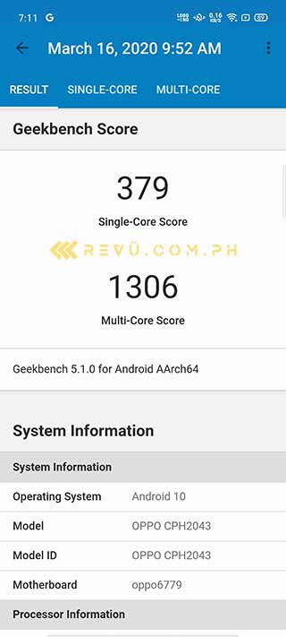 OPPO Reno 3 global version's Geekbench benchmark scores by Revu Philippines