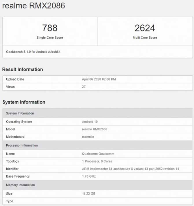Realme X3 SuperZoom Geekbench benchmark scores leak via Revu Philippines