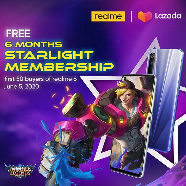 Free Starlight Mobile Legends subscription for Realme 6 buyers at Lazada 6.6 via Revu Philippines