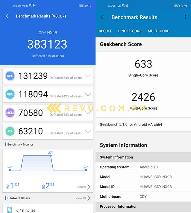 Huawei Nova 7 SE 5G Antutu and Geekbench benchmark scores by Revu Philippines