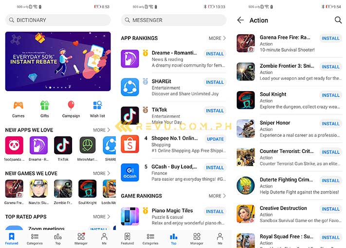 Huawei Nova 7i AppGallery screenshots via Revu Philippines