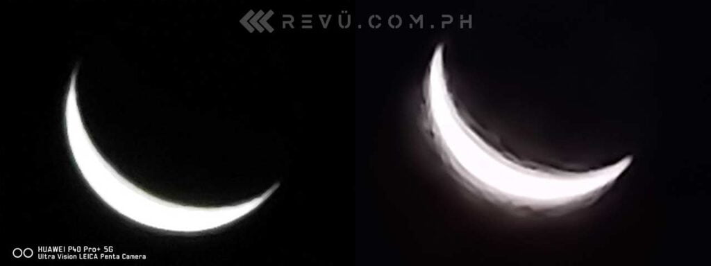 Huawei P40 Pro Plus vs Samsung Galaxy S20 Ultra: 100x zoom moon shot comparison picture by Revu Philippines