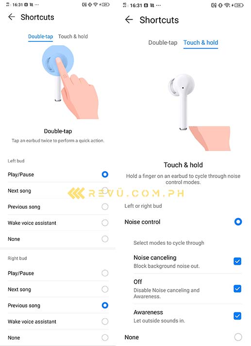 Huawei FreeBuds 3i double-tap and touch-and-hold features via Revu Philippines