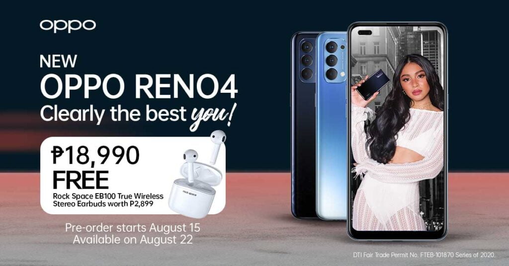 OPPO Reno 4 with Nadine Lustre poster shows price, specs, preorder period and freebie, and availabilityvia Revu Philippines