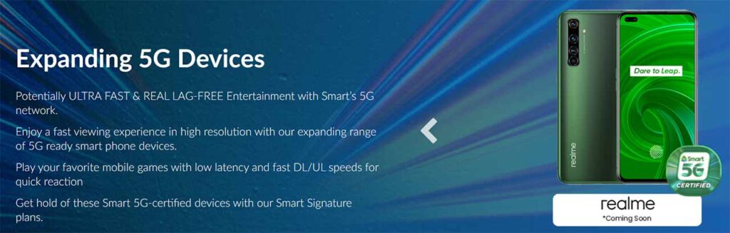 Realme X50 Pro image teaser in Smart Communications 5G phones section on its website via Revu Philippines