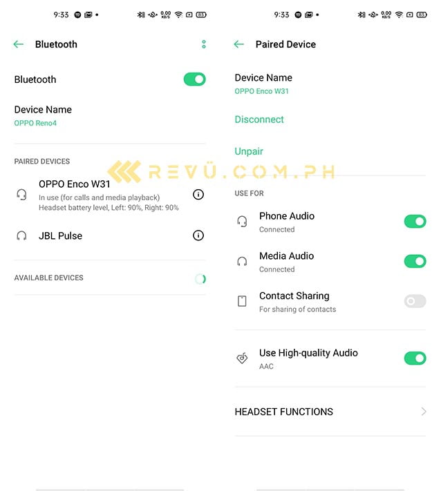 OPPO Enco W31 feature pairing settings via Revu Philippines