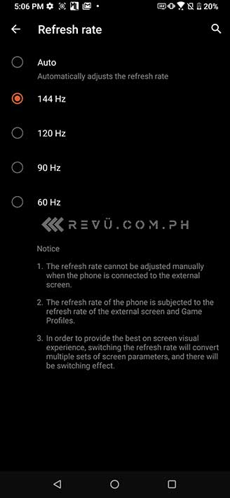 ASUS ROG Phone 3 refresh rate via Revu Philippines