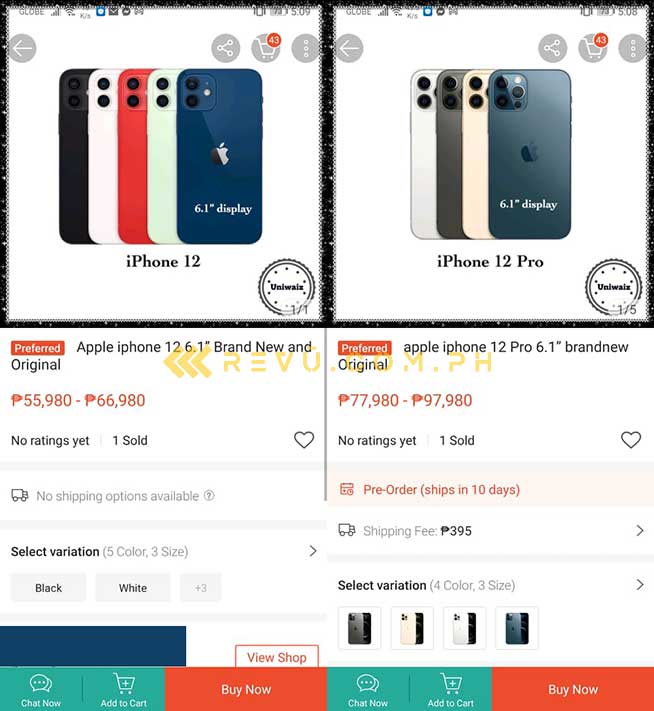 Apple iPhone 12 Pro and iPhone 12 early-bird unofficial price on Shopee via Revu Philippines