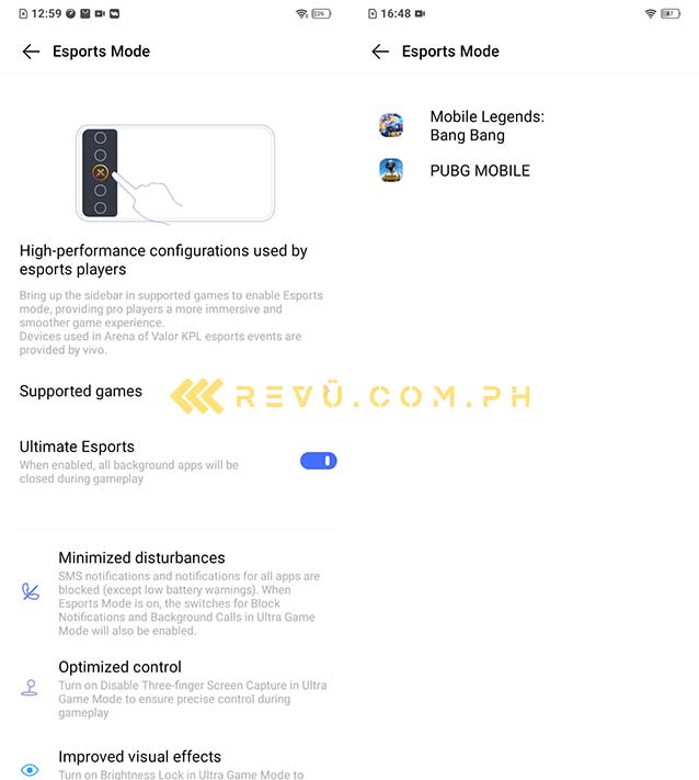 Vivo Y20i Esports mode gaming settings via Revu Philippines