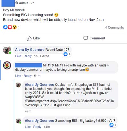 Xiaomi device launching November 24 as posted on Facebook via Revu Philippines