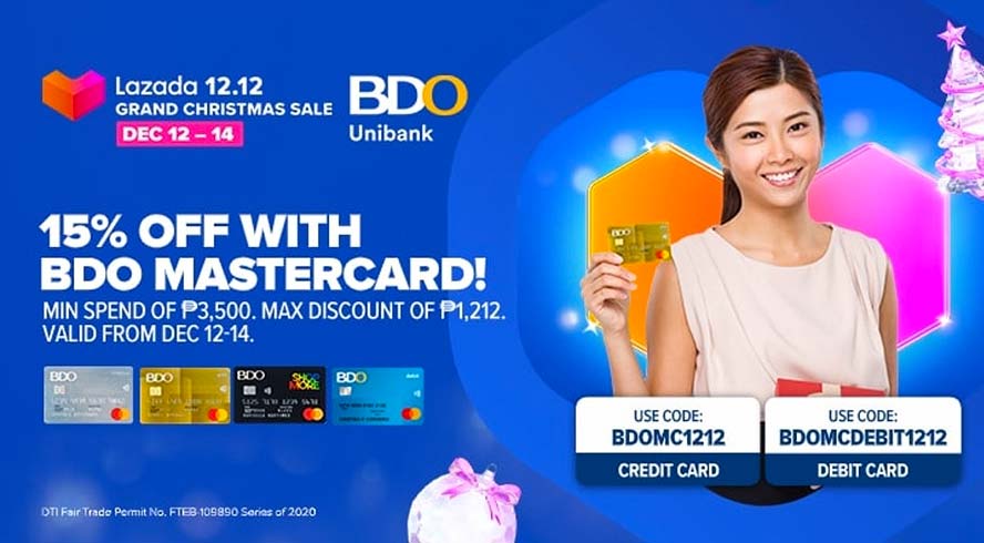 BDO MasterCard discount offer details at Lazada Grand Christmas Sale 12.12 via Revu Philippines