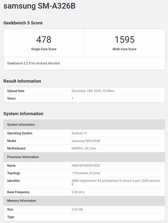 Samsung Galaxy A32 5G Geekbench benchmark scores leak via Revu Philippines