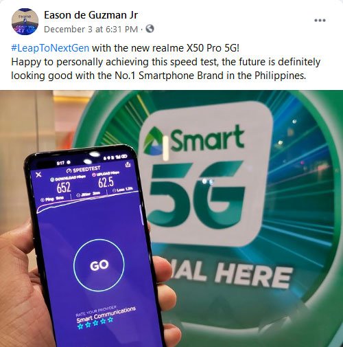 Smart 5G speed test on the Realme X50 Pro 5G in BGC via Revu Philippines