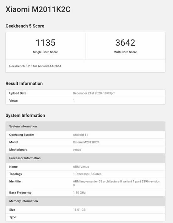 Xiaomi Mi 11 Geekbench benchmark scores leak via Revu Philippines