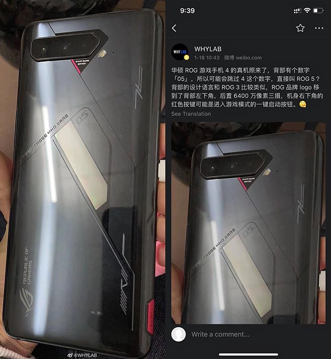 ASUS ROG Phone 4 or ROG Phone 5 actual unit picture leak via Revu Philippines