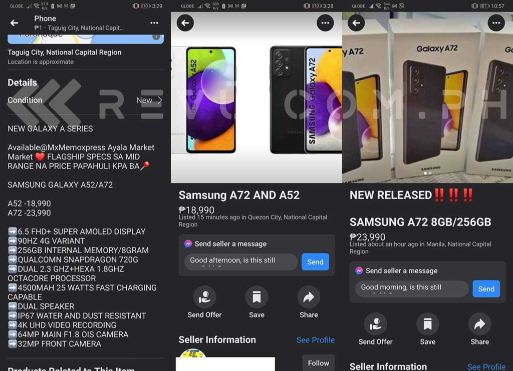Samsung Galaxy A52 and Samsung Galaxy A72 4G prices, specs, and availability via Revu Philippines