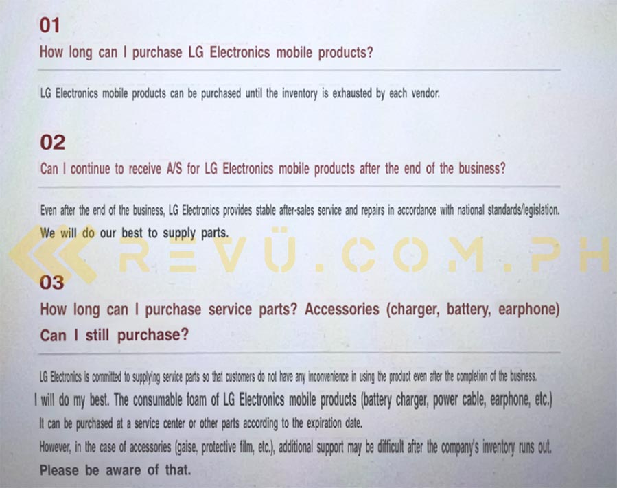 LG Mobile shutdown translated FAQ via Revu Philippines
