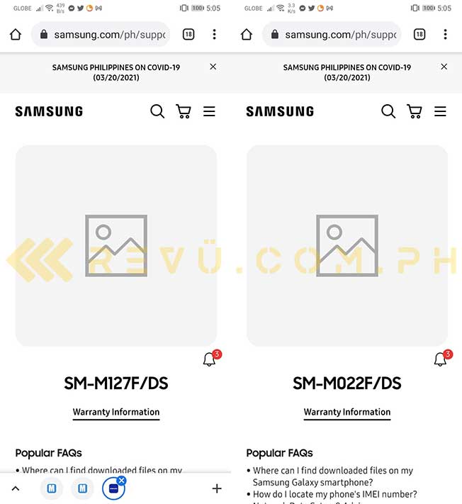 Samsung Galaxy M12 and Galaxy M02 spotted on Samsung Philippines website by Revu