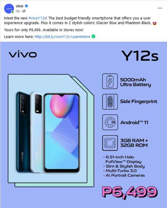 Vivo Y12s availability announcement via Revu Philippines