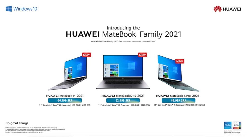Huawei MateBook 2021 family prices and key specs via Revu Philippines