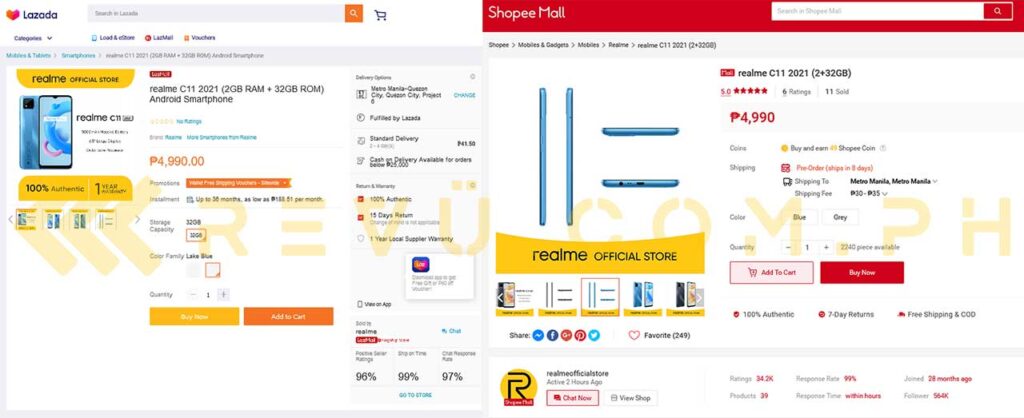 Realme C11 2021 goes on sale on Lazada and Shopee via Revu Philippines