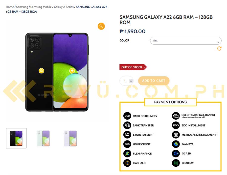 Samsung Galaxy A22 4G price and specs spotted on MemoXpress via Revu Philippines