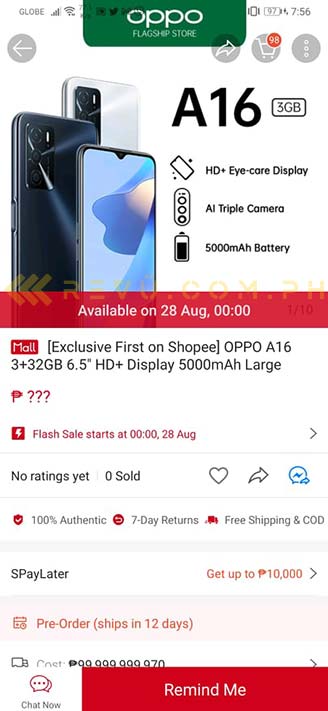 Cheaper OPPO A16 availability spotted on Shopee by Revu Philippines