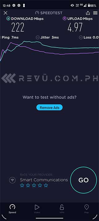 Smart 5G speed test on the Motorola Edge 20 Fusion by Revu Philippines