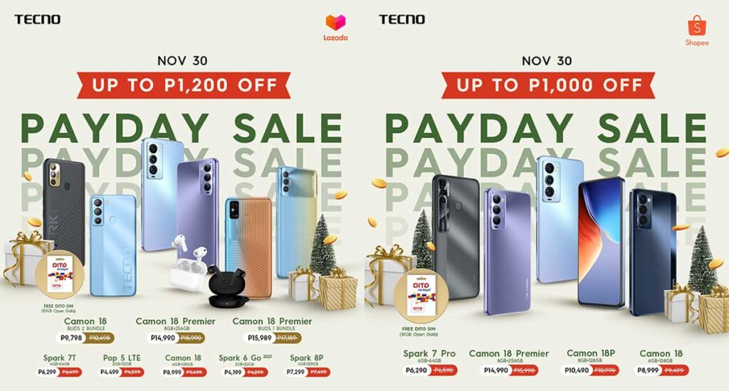 Tecno Mobile devices that are on sale at Tecno Payday Sale Nov 2021 via Revu Philippines