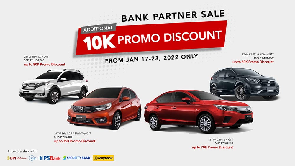Honda Bank Partner Sale in January 2022 via Revu Philippines