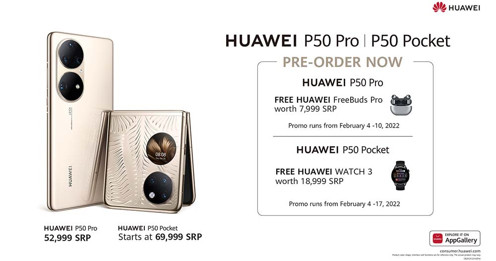 Huawei P50 Pro and Huawei P50 Pocket price and preorder freebies and availability via Revu Philippines
