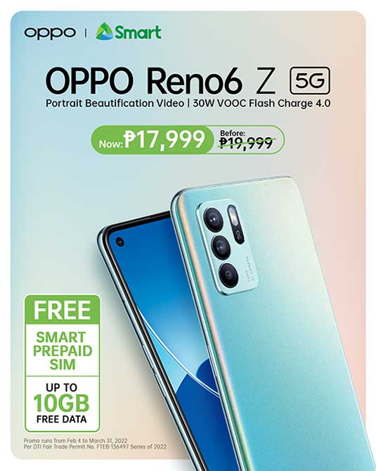 OPPO Reno6 Z 5G Smart Prepaid discount via Revu Philippines
