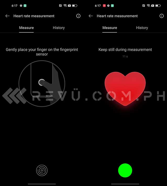 Realme 9 Pro Plus heart-rate measurement feature screenshot via Revu Philippines