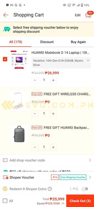 Huawei MateBook D14 sale price and freebies at Shopee sale via Revu Philippines