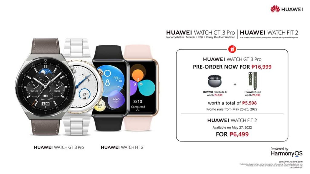 Huawei Watch GT 3 Pro and Huawei Watch Fit 2 price and availability and freebies via Revu Philippines