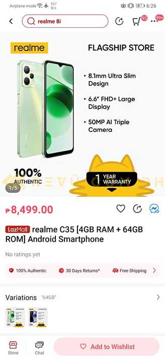 Realme C35 Lazada listing spotted by Revu Philippines
