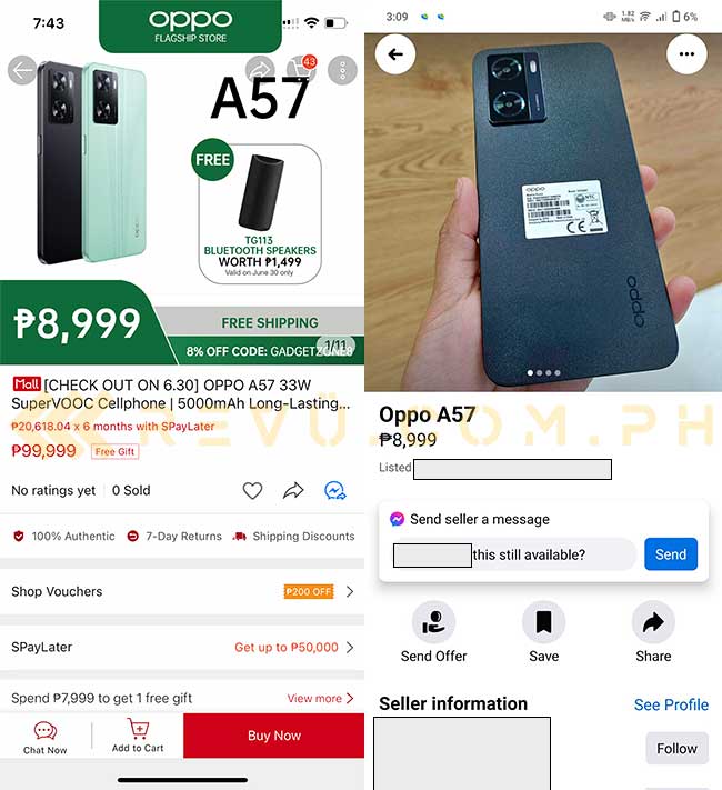 OPPO A57 store listing spotted by Revu Philippines