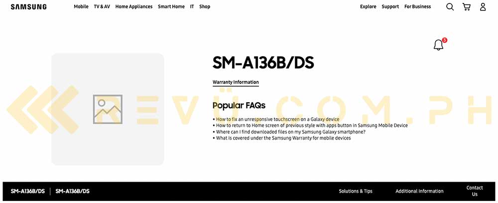 Samsung Galaxy A13 5G support page exclusively spotted by Revu Philippines