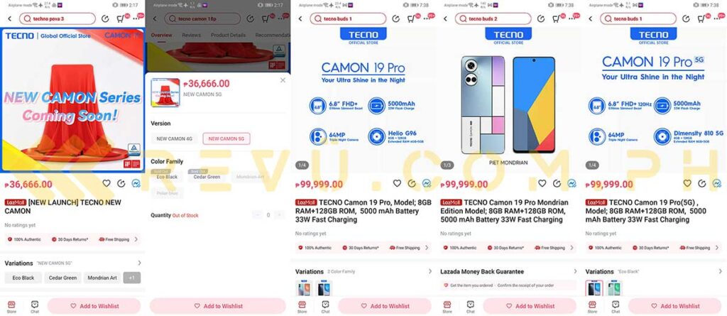 Tecno Camon 19 series spotted on Lazada by Revu Philippines